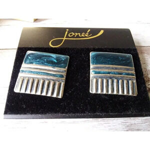 NWT 1980s Blue and Silver Plated Jonee Enamel Earrings